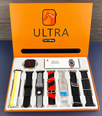 Ultra 7 in 1 Straps Smart Watch with All features & Wireless Charging